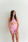 Petal Pink biker shorts, designed for comfort and style, perfect for any workout.