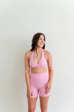 Petal Pink Halter twist sports bra and Bike Short Matching Set