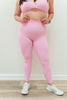 Petal Pink 7/8 leggings with a high-waist design, ideal for yoga and gym sessions.