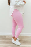 Petal Pink 7/8 leggings with a high-waist design, ideal for yoga and gym sessions.